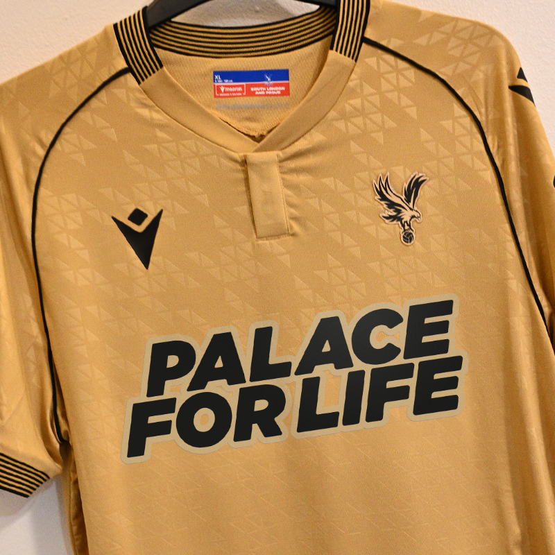 CPFC's tweet photo. Eagle Gold x @PalaceForLife

We will wear a special version of our Eagle Gold shirt against Fredrikstad on Thursday evening featuring the Palace for Life Foundation ⭐️