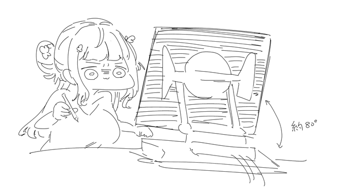 8年近く使っている液タブを立ててみたんだけどすんごい使いにくい。でも首と肩のためにこれで慣れたい。 