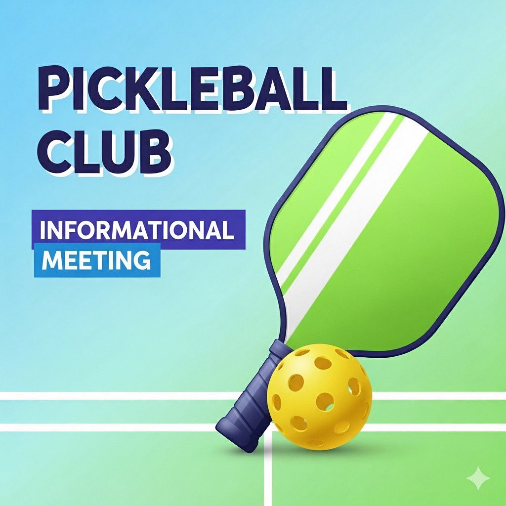 🏓 Join the Pioneer Pickleballers! 🏓 

Want to be part of the fastest-growing sport while making new friends and staying active? Then come check out the Pioneer Pickleballers Club! 🎉 

📅 Informational Meeting 
➡️ Tuesday, Sept. 3 
➡️ During Pioneer Time 
➡️ Auditorium