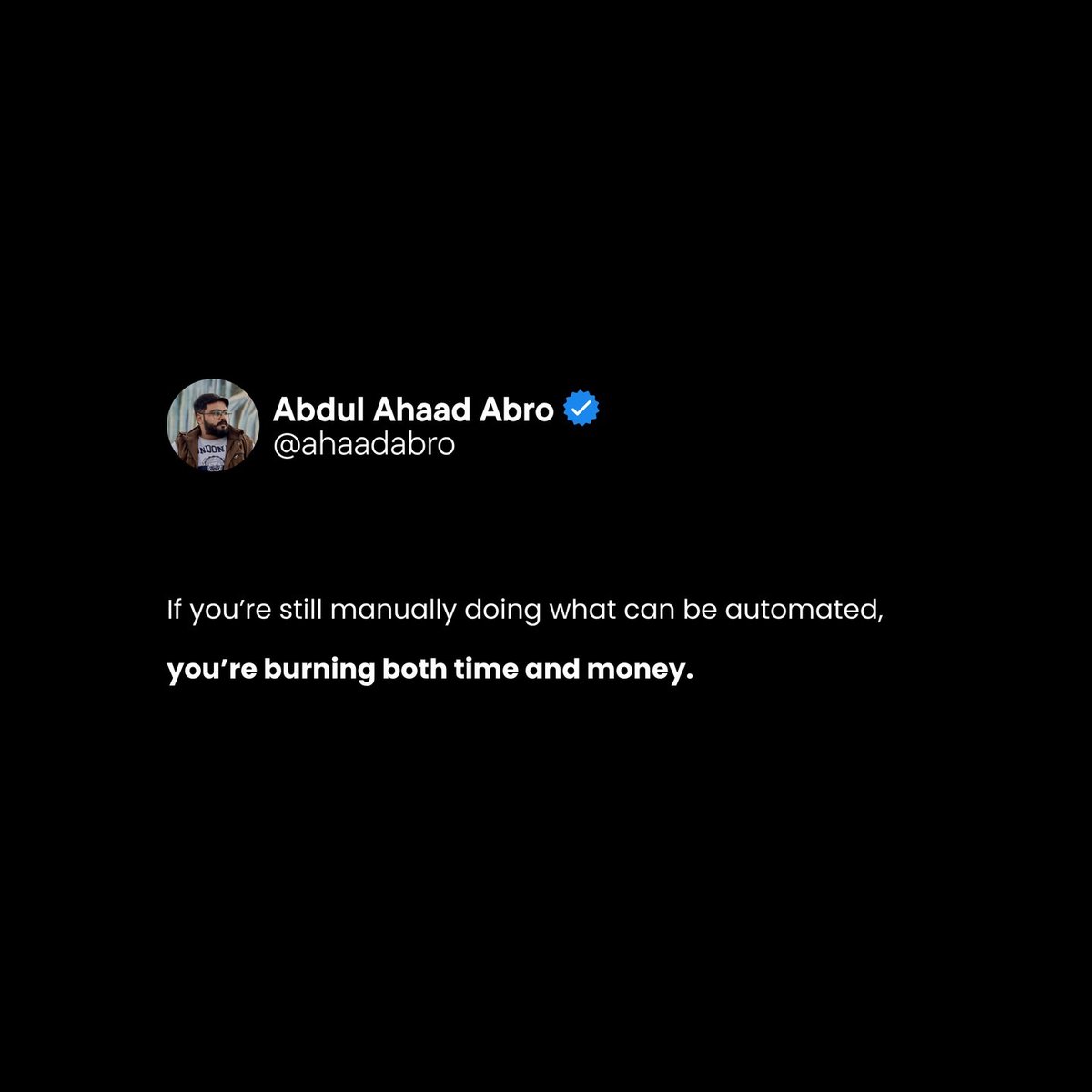 ahaadabro's tweet photo. A reminder I keep giving myself (and my clients), every repetitive task you hold onto… is a silent thief of your freedom.
Automate it.

#businessautomation #worksmart #founderlife #efficiencymatters https://t.co/1Q8EC2SApx