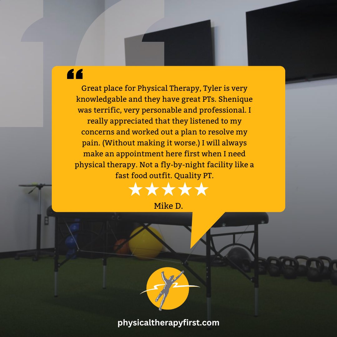 Our patients inspire us every day! 🌟 Your kind words remind us why we love what we do. Thank you for choosing Physical Therapy First. We’re here to help you move, feel, and live better!

Physicaltherapyfirst.com