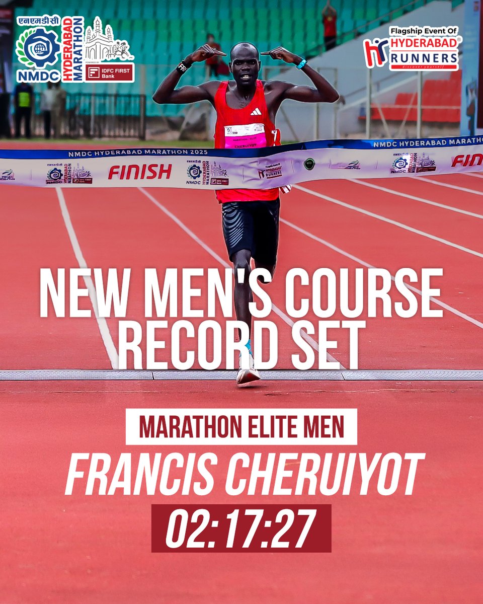 History has been made!

A massive congratulations to Francis Cheruiyot for setting a new men's course record with an incredible time of 02:17:27! What an astonishing display of speed and determination.  

Join us in celebrating this amazing achievement!