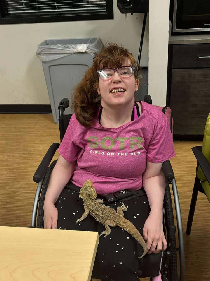 It's a great day when pets visit! 🐾Heather brought her dachshund puppy Blossom to the office for hugs, and Julie happily obliged. Carson introduced his bearded dragon Quesadilla to the Life Enrichment Program, and Brandi claimed him and has renamed him Brandi Jr. 😆#PetTherapy