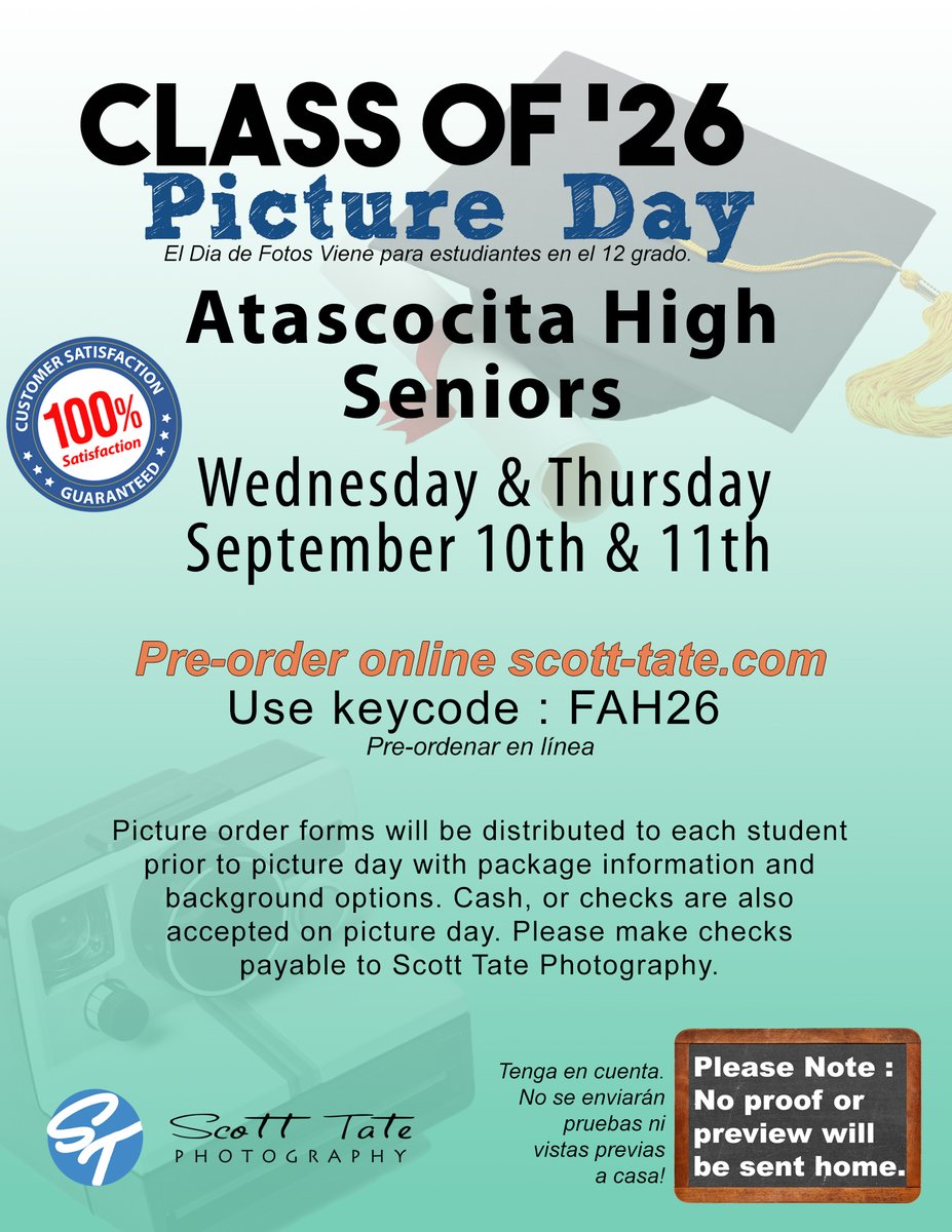 Scott Tate Photography (@scotttatephoto) on Twitter photo AHS Class of 2026: Cap & gown picture day is coming!
Go online to scott-tate.com to pre-order using your school's code now! Note: NO PROOF for Fall.
#Schoolpictureday #STPhoto #cameraready
<a href="/HumbleISD/">Humble ISD</a> <a href="/HumbleISD_AHS/">The Atascocita HS</a> AHS Class of 2026: Cap & gown picture day is coming!
Go online to scott-tate.com to pre-order using your school's code now! Note: NO PROOF for Fall.
#Schoolpictureday #STPhoto #cameraready
<a href="/HumbleISD/">Humble ISD</a> <a href="/HumbleISD_AHS/">The Atascocita HS</a>