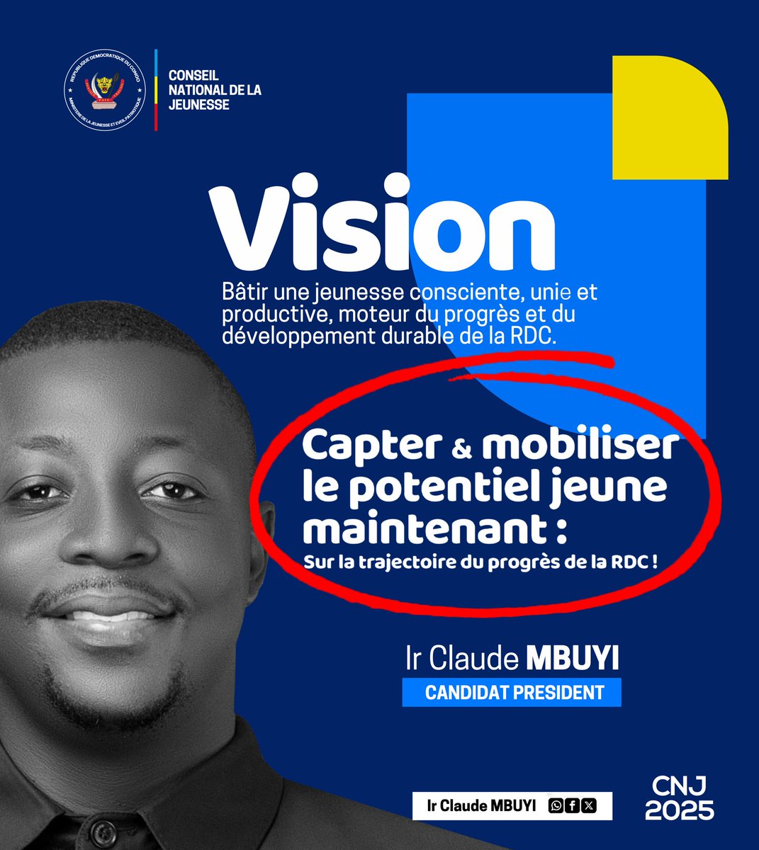 Le Conseil que nous voulons bâtir ne sera pas une institution figée, mais une force vivante de transformation, d’action et d’impact, au service de chaque jeune et de toute la République.

Ensemble, faisons du CNJ-RDC le moteur d’une jeunesse unie, responsable et conquérante.