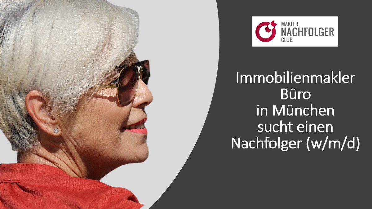 Immobilienmaklerbüro im Raum Augsburg - München zu verkaufen
Das zur Übernahme stehende Immobilienmaklerbüro befindet sich in der Region Augsburg, München, Dachau und Fürstenfeldbruck und ist seit 19 Jahren tätig. 
Weitere Infos makler-nachfolger.de/immobilienmakl…