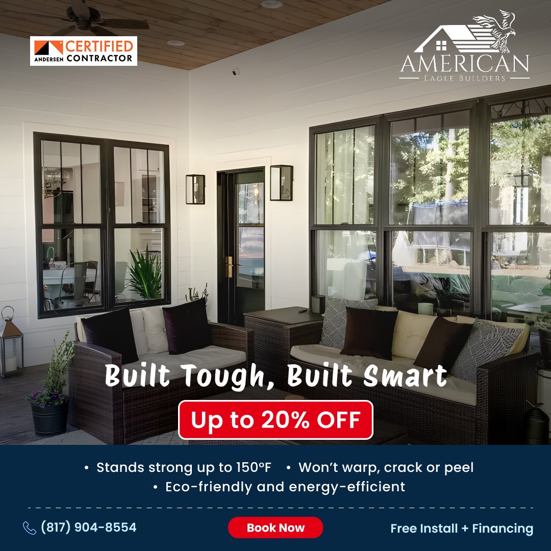 dfwAEB's tweet image. Vinyl is yesterday. Fibrex® is forever. Andersen® 100 Series installed by American Eagle Builders. 🛠️

📞 Call (817) 904-8554 to get up to 20% OFF + Free installation.

#AndersenWindows #FibrexWindows #WindowReplacementDFW #DFWWindowExperts #WindowInstallationDfw #DFWContractors