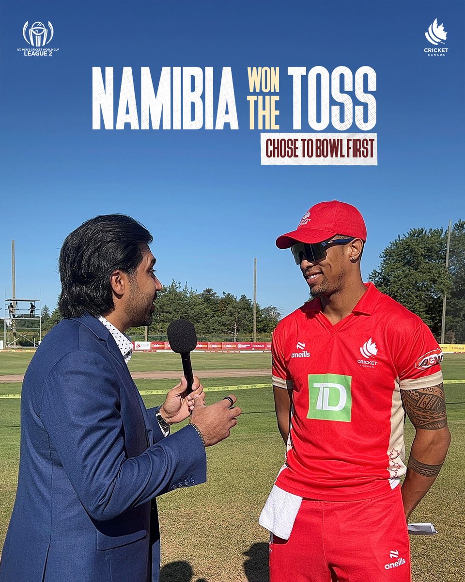 canadiancricket's tweet photo. Toss is done ✅ Namibia chose to bowl.
Canada bats first! Lets go! 🏏
#CricketCanada #weCANcricket #CANvNAM https://t.co/8AxrlKODZa