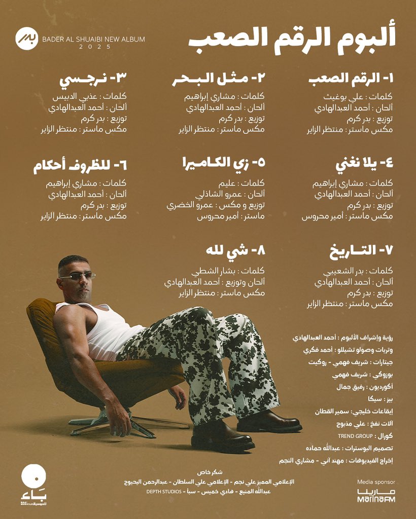قرب الوقت الي بتسمعون فيه البوم الرقم الصعب في 9 / 2 يوم الثلاثاء الي بإذن الله راح يكون تغيير للموسيقى الخليجيه وبإذن الله يكون عند حسن ظنكم ويحوز على رضاكم .. شكراً لكل من ساهم في هذا الألبوم وأشتغل بحب ومن قلب عشان تسمعون شي جديد وحلو ويصنع ذكريات حلوه معاكم بكل اغنيه .. خل
