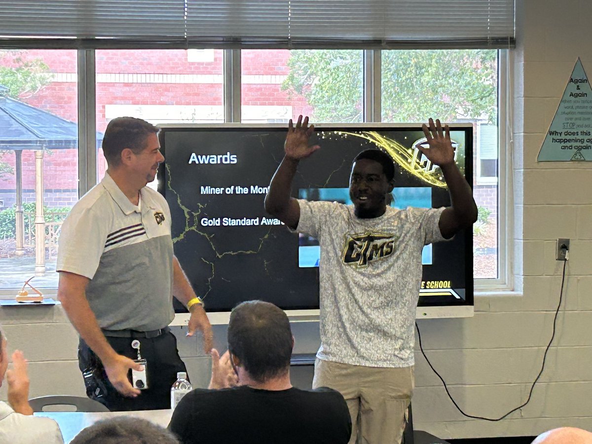 ConcordMiddle's tweet image. Congratulations to Mr. Miller, our Miner Staff of the Month and Ms. Rich, our Gold Standard award winner this month!!