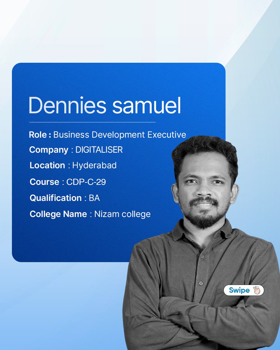 DigitalNestHyd's tweet image. Digital Marketing Course in Hyderabad | Digital Nest Review 2025

Congrats, Dennies Samuel, on joining DIGITALISER as Business Development Executive🚀 At Digital Nest, we turn skills into success stories. Be the next!  

#DigitalMarketing #DigitalMarketingCourse #Hyderabad