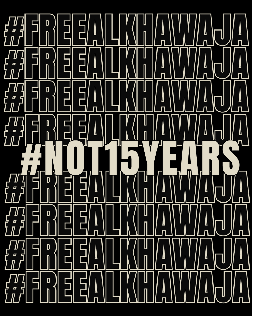 FreeAlKhawaja's tweet photo. We call for the immediate release of Abdulhadi Al-Khawaja and all other political prisoners in Bahrain.
They must be compensated for the countless violations they have endured at the hands of the Bahraini regime.
#Not15years #FreeAlKhawaja