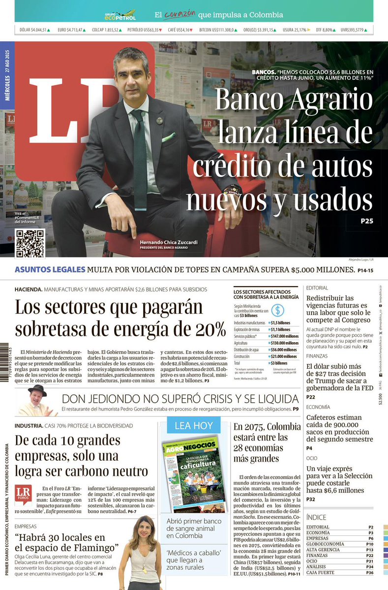 ¡Hoy el Banco Agrario es portada en <a href="/larepublica_co/">Diario La República</a>!

El presidente de la entidad, Hernando Chica Zuccardi, habló con el medio de comunicación, sobre la línea de crédito para la adquisición de vehículo, el crecimiento en desembolsos para el apoyo al agro colombiano, el impulso