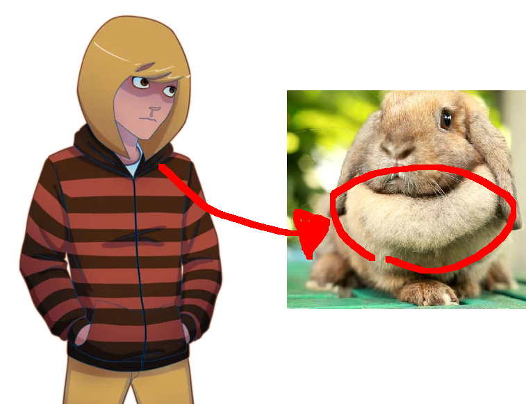 Dewlap like his hoodie hood