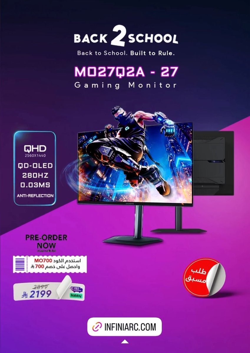 انفني ارك وفرو شاشة MO27Q2A بنفس مواصفات الـMO27Q2 لكن مع 280Hz

متوفره للطلب المسبق بـ2200 

MO27Q2A
QD-OLED 
280Hz
0.03ms
27انش-2K
سبيكرز 2x5 

infiniarc.com/shop/mo27q2a-e…