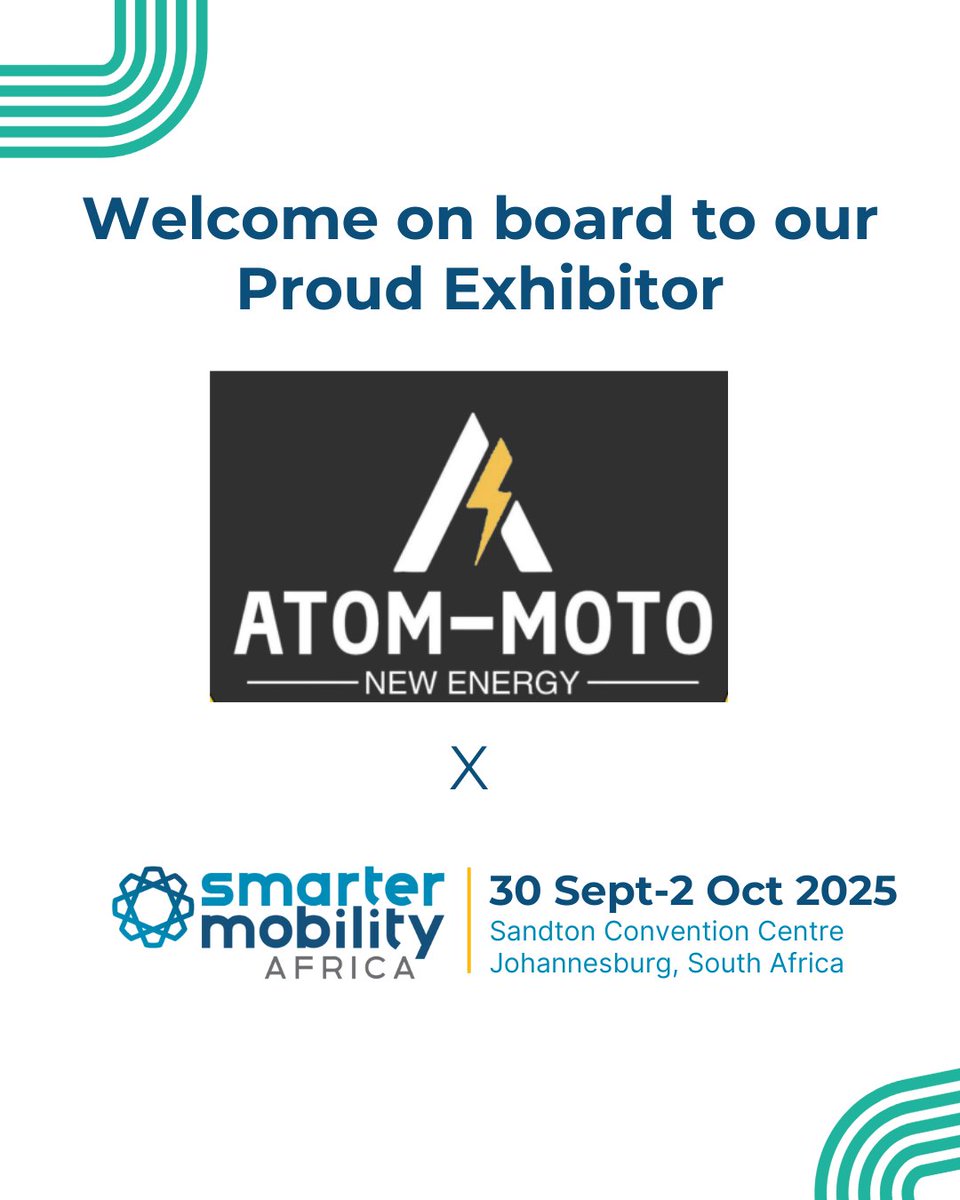 smaforall's tweet photo. We’re proud to welcome Atom-Moto, powered by E-Dash, to #smasummit 2025. See how their electric two-wheelers are redefining African mobility.
📍 Sandton
📅30 Sept – 2 Oct
🎟️Tickets: https://t.co/jXrbz1HAWk
#nevinfrastructure #electricmobility #mobilityproject https://t.co/zu9su9i9As