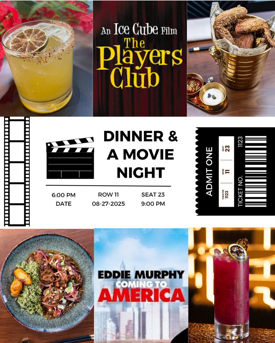Tonight, join us at @1123_bycheftobias for Dinner and a Movie featuring Coming to America and The Players Club. We’ve got a Chef Special menu lined up, plus Happy Hour from 5 to 7:30. The vibes are right, the energy is set come dine in &amp; enjoy the films
