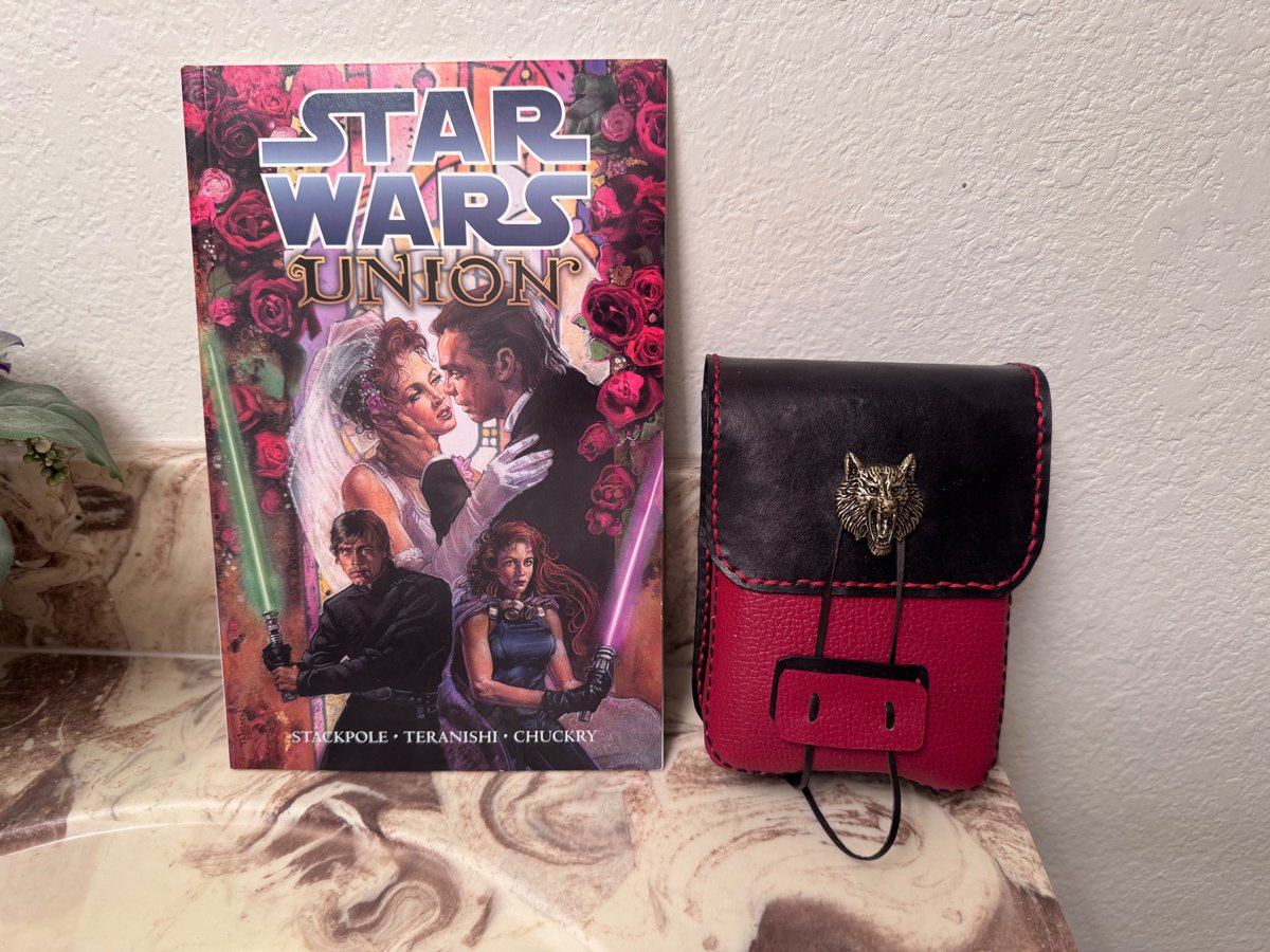 DragonCon asks its guests to bring items for the charity auctions. This year I am bringing:

1) Mint condition trade paperback of Star Wars Union (signed)
2) Hand-made (by me) leather belt pouch in black and red.