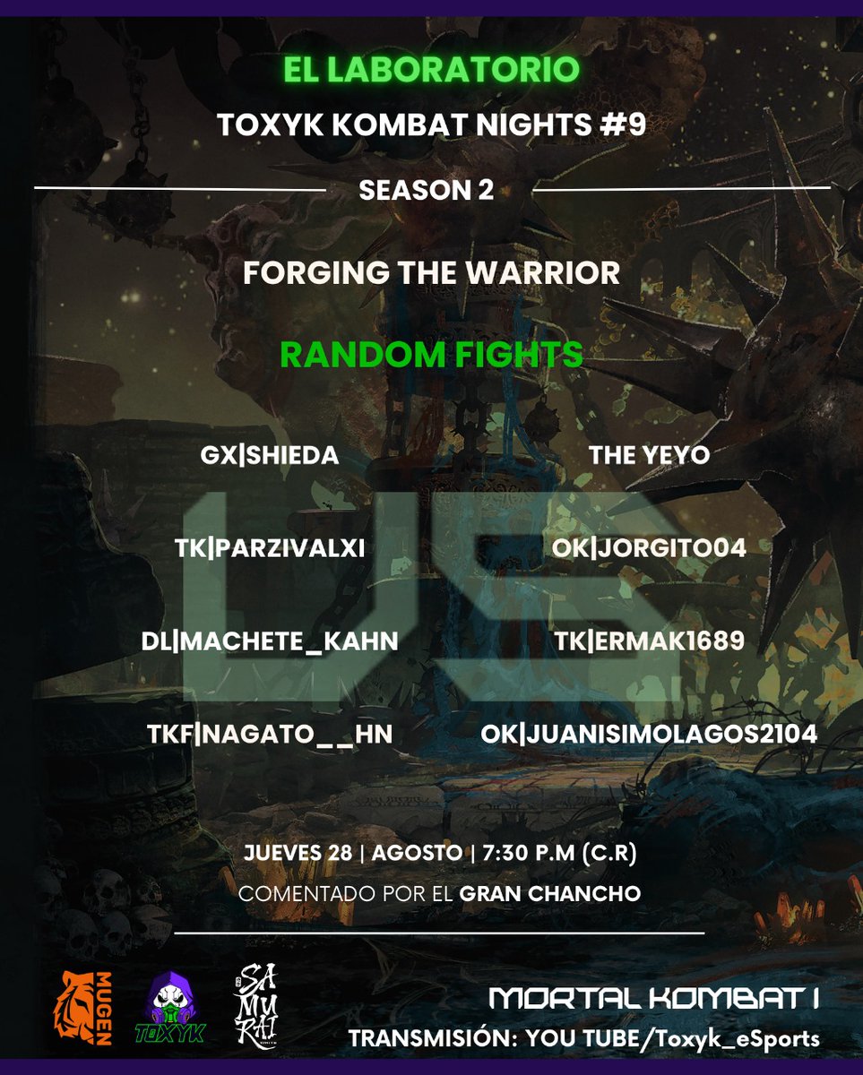 El laboratorio con los mankos fuertes descontrolando el sistema un jueves más👊🏼💥😎!!
Hype, kombates al azar, sangre y más☢️🎮🔥!!
#FGC #MortalKombat1 #betoxyk
#CostaRica #stream #velada #ellaboratorio

Mic🎙️: <a href="/rrejy89/">Jerry Alfaro Venegas</a>
YouTube📺: youtube.com/@toxykesports?…

🇨🇷🇲🇽🇭🇳🇵🇦