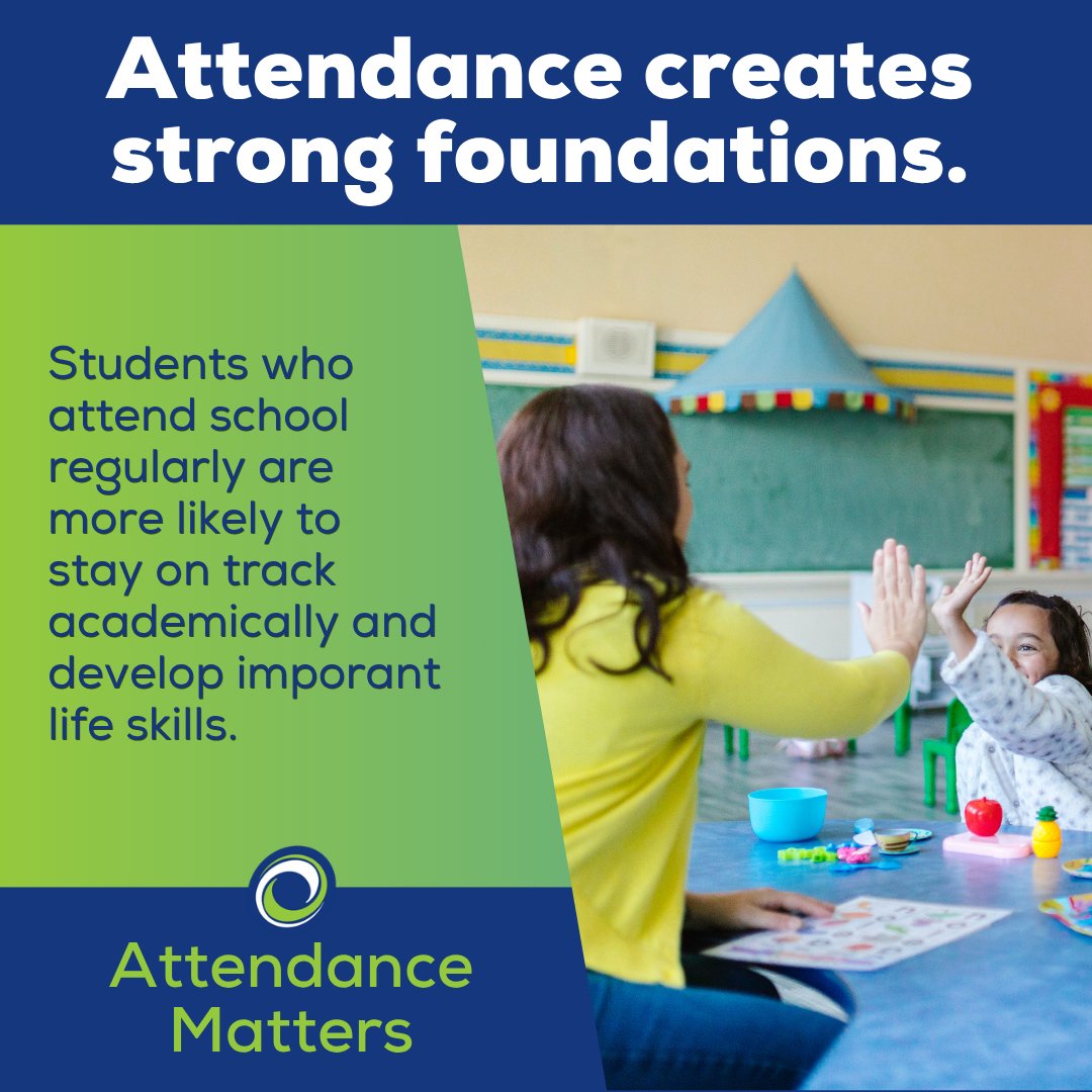 Students who attend school regularly are more likely to stay on track academically and build important life skills that set them up for success both in and out of the classroom.  📚🏗️ 

Show up, learn, and grow every day — the foundation for a bright future starts here! 🌟
