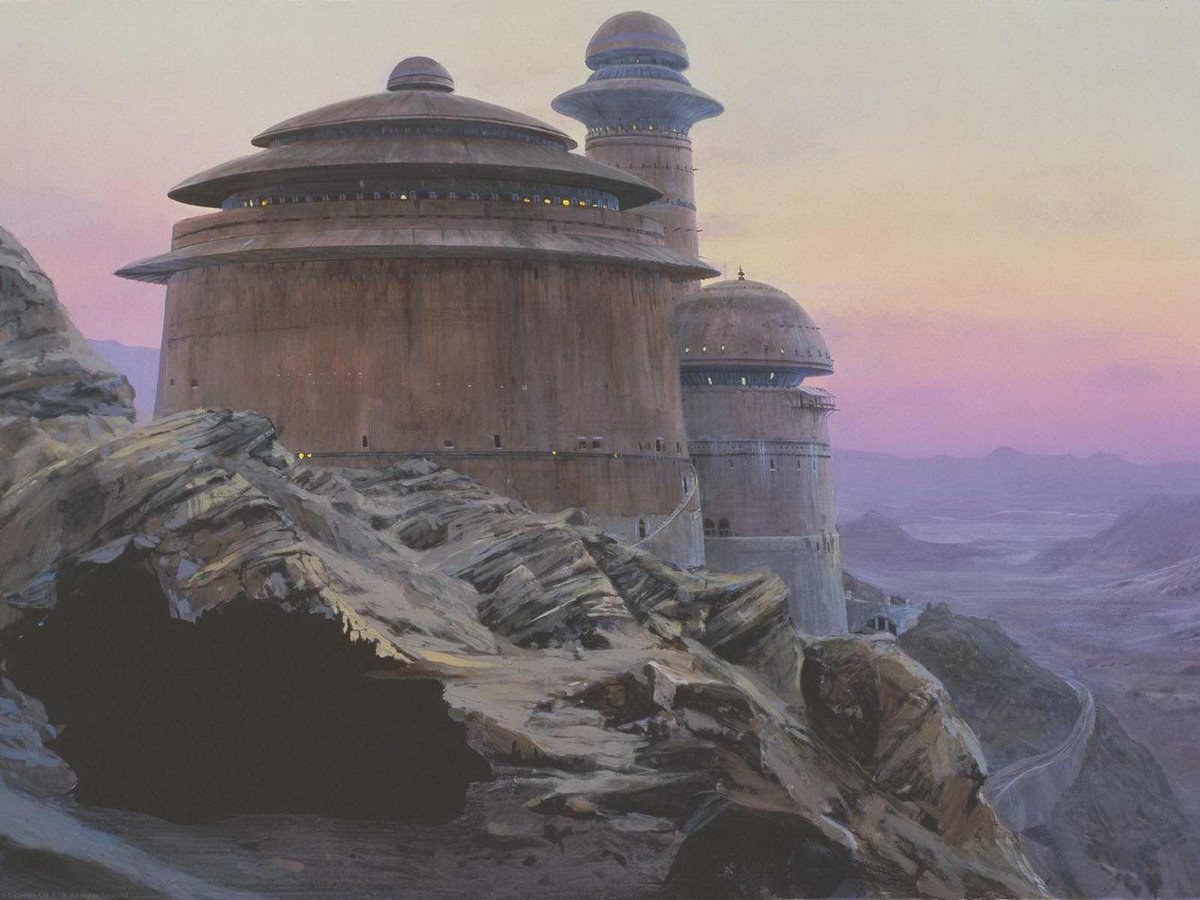 Probably the most iconic matte painting of all time: Mike Pangrazio's matte painting for Jabba's palace ('Return of the Jedi', 1983)