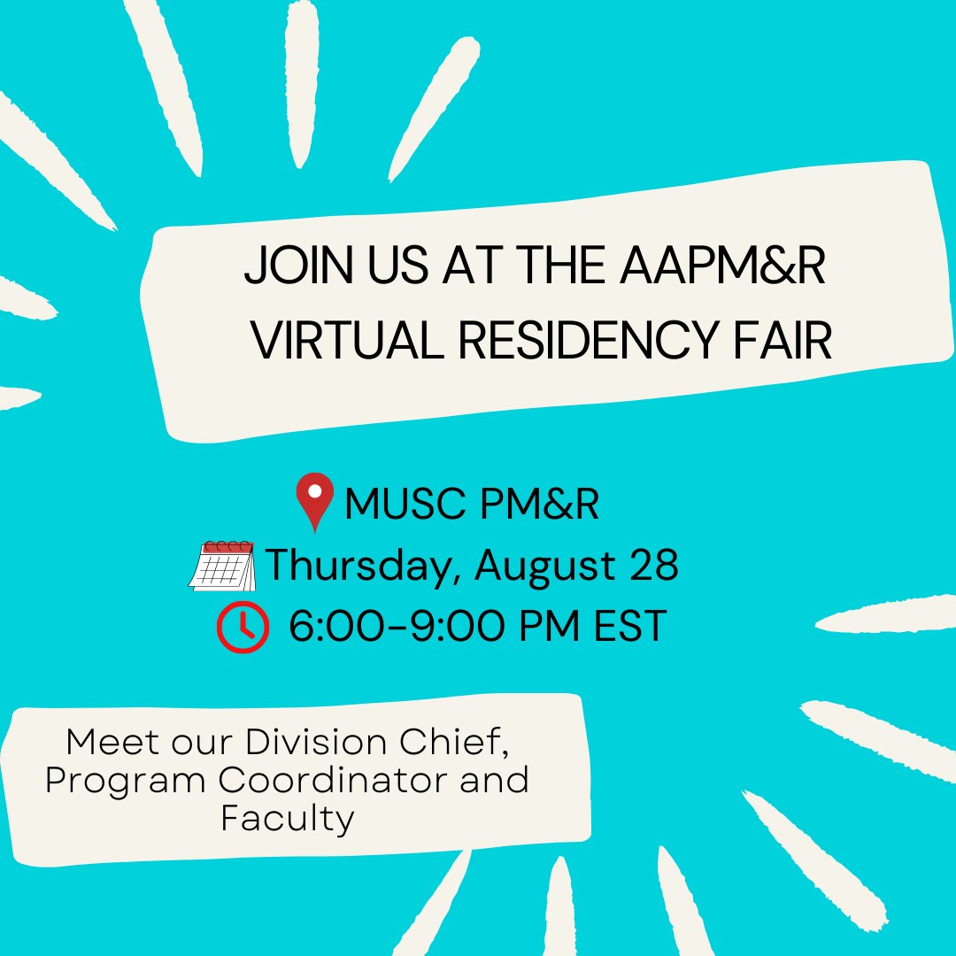 ✨ Join us at the AAPM&amp;R Virtual Residency Fair! ✨

🎤 Presentations at 6, 7, and 8 PM led by our faculty and program coordinator, each followed by a live Q&amp;A.

🔗app.careerfairplus.com/aapmr_il/fair/…

#aapmr #muscpmr #residencyfair #pmr