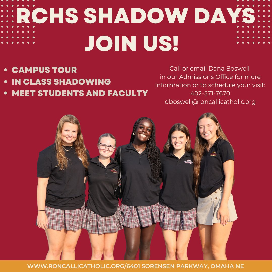✨School is in Full Swing at Roncalli Catholic High School ✨  

Wondering if Roncalli is the right fit for you? We invite you to experience a Shadow Day and see firsthand what makes us special. 

 Schedule your Shadow Day today! roncallicatholic.org/our-school/for…