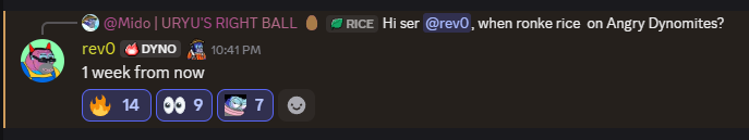 Mido (@midopals) on Twitter photo 🚨🚨🚨LEAK ALERT🚨🚨🚨
<a href="/AngryDynomites/">Angry Dynomites Lab 🦖</a> founder <a href="/rev1x0/">rev0 | BL0CK #0001 🤫</a> leaked - possibly that $RONKE or $RICE will be on Angry Dynomites Lab 1 week from now!!!!!!!!!
Too much is going on!!!
More utilities!
<a href="/RonkeOnRon/">Ronin Monke</a> <a href="/RiceFarmerRonke/">Ronke Rice Farmers</a> <a href="/Ronin_Network/">Ronin</a> 🚨🚨🚨LEAK ALERT🚨🚨🚨
<a href="/AngryDynomites/">Angry Dynomites Lab 🦖</a> founder <a href="/rev1x0/">rev0 | BL0CK #0001 🤫</a> leaked - possibly that $RONKE or $RICE will be on Angry Dynomites Lab 1 week from now!!!!!!!!!
Too much is going on!!!
More utilities!
<a href="/RonkeOnRon/">Ronin Monke</a> <a href="/RiceFarmerRonke/">Ronke Rice Farmers</a> <a href="/Ronin_Network/">Ronin</a>