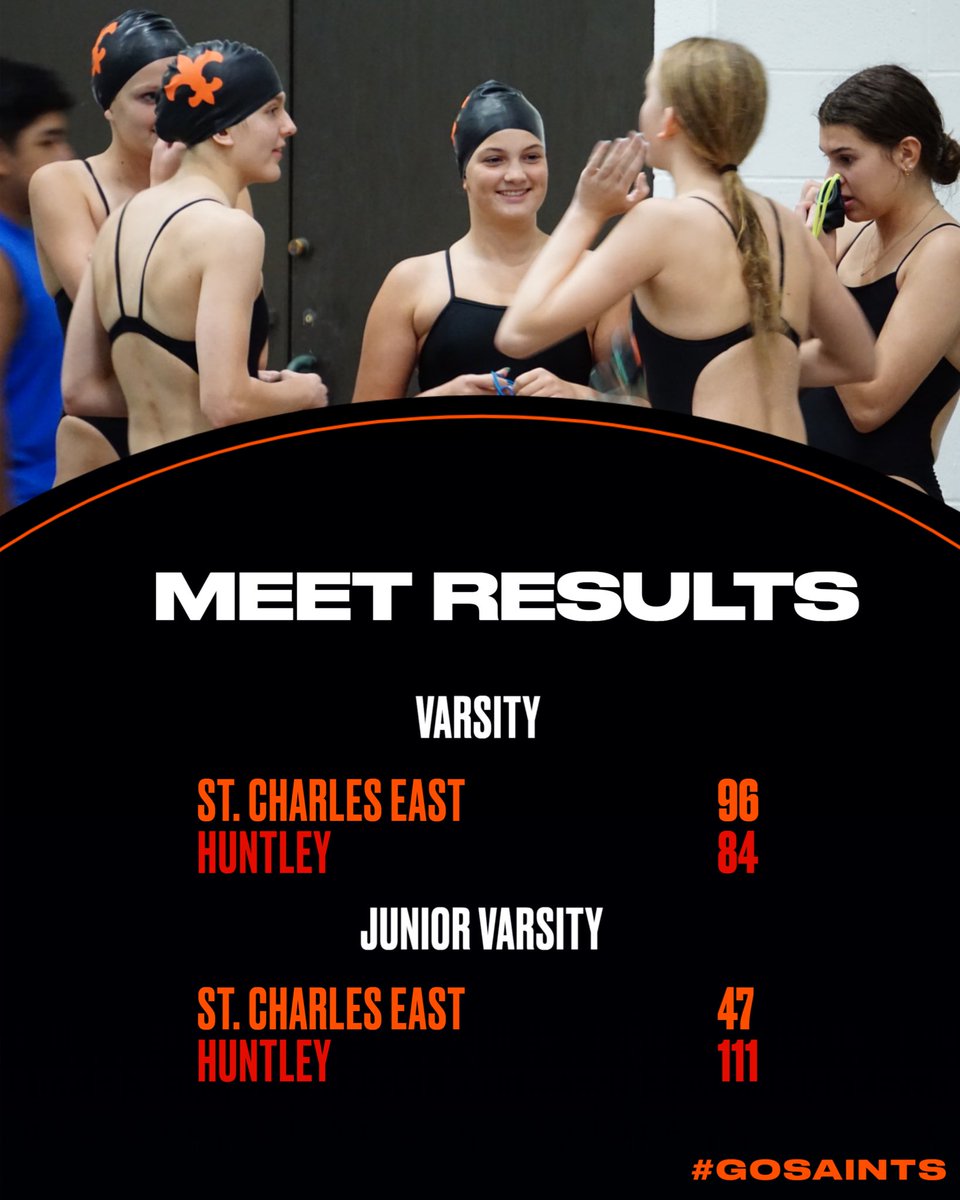 Saints win the season opener vs Huntley last night - great racing and diving by all for the first meet of the season #SaintsPride 🧡🖤