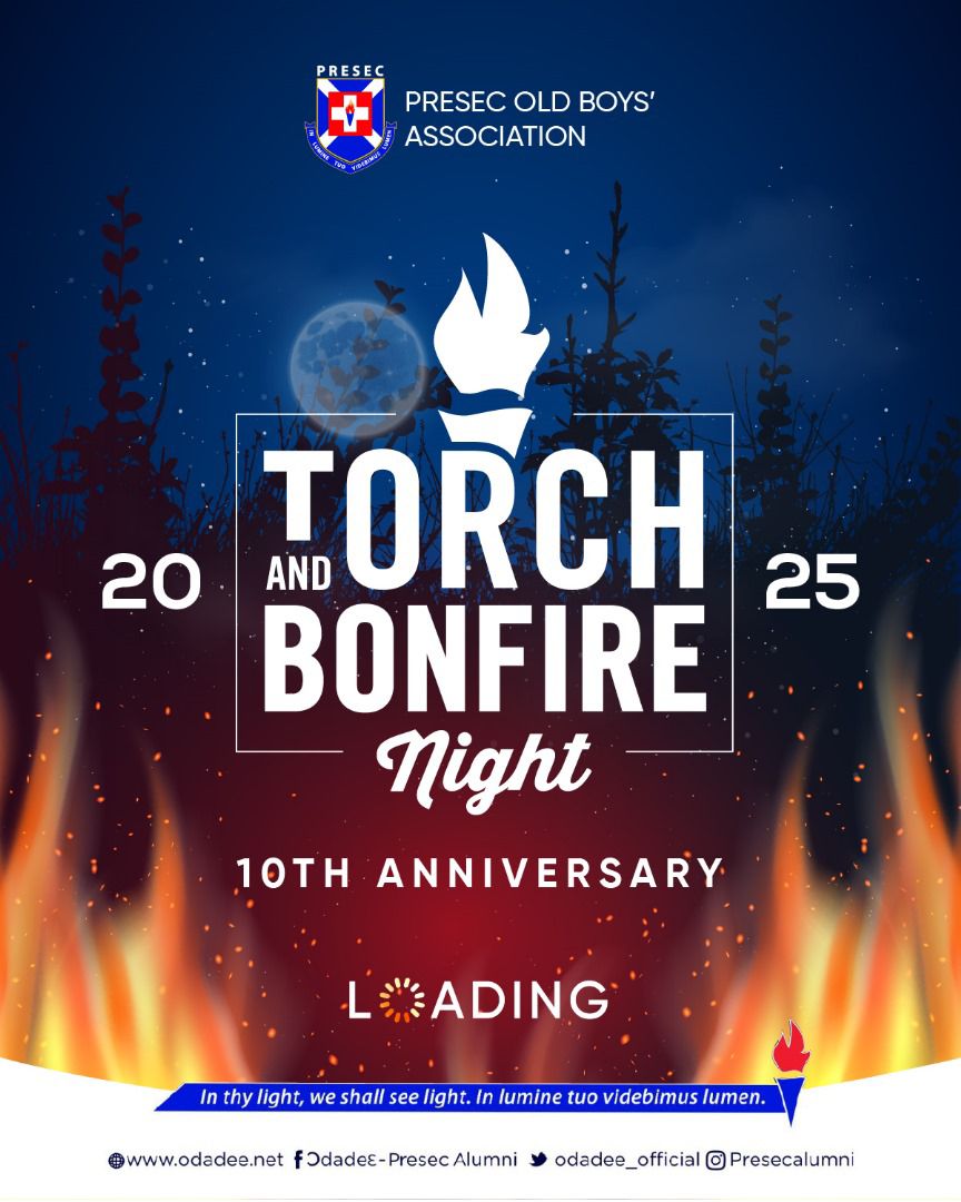 🔥 Ɔdadeɛ Torch &amp; Bonfire Night 2025 🔥
10 Years of Fire, Brotherhood &amp; Legacy!

Ghana’s biggest outdoor alumni experience is back, &amp; this year, the flames will rise higher than ever!

2025 marks a historic milestone, a decade since the inception.
Be part of the blaze. 🔥