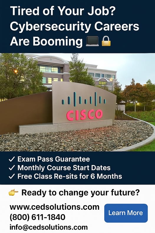 CED Solutions is a Veteran-owned company.
Learn the correct way to install, manage, and maintain, and Secure!
Start your journey to Become a Cyber Security Professional now in 5-day LIVE day classes or 10-day LIVE evening classes and begin a great career! 
Over 50,000 students