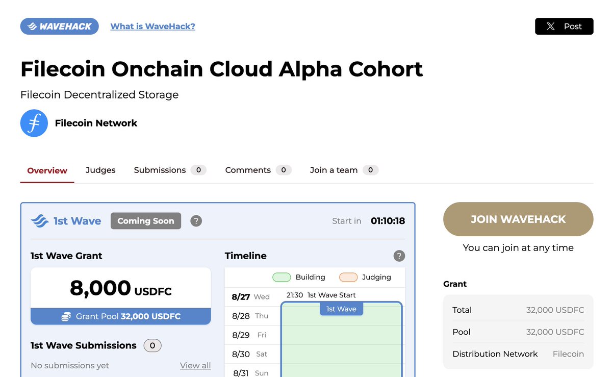 are you still having fomo? 

join the first wave of <a href="/Filecoin/">Filecoin</a> onchain cloud alpha cohort on <a href="/akindo_io/">AKINDO | the Buildathon platform🌊🛠️</a>, it's going live in an hour, don't miss it. 

this cohort is providing support to build real, find pmf and much more.

join here: app.akindo.io/wave-hacks/1PR…