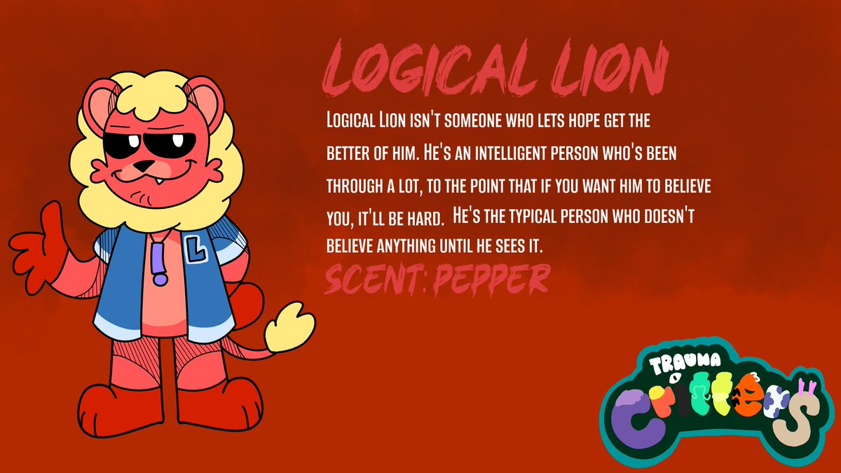 H3y_D4n1_Draw's tweet image. Meet the next Trauma Critter: #LogicalLion
Let&apos;s see if you can convince him to do something.
#TraumaCritters #SmilingCrittersAU
