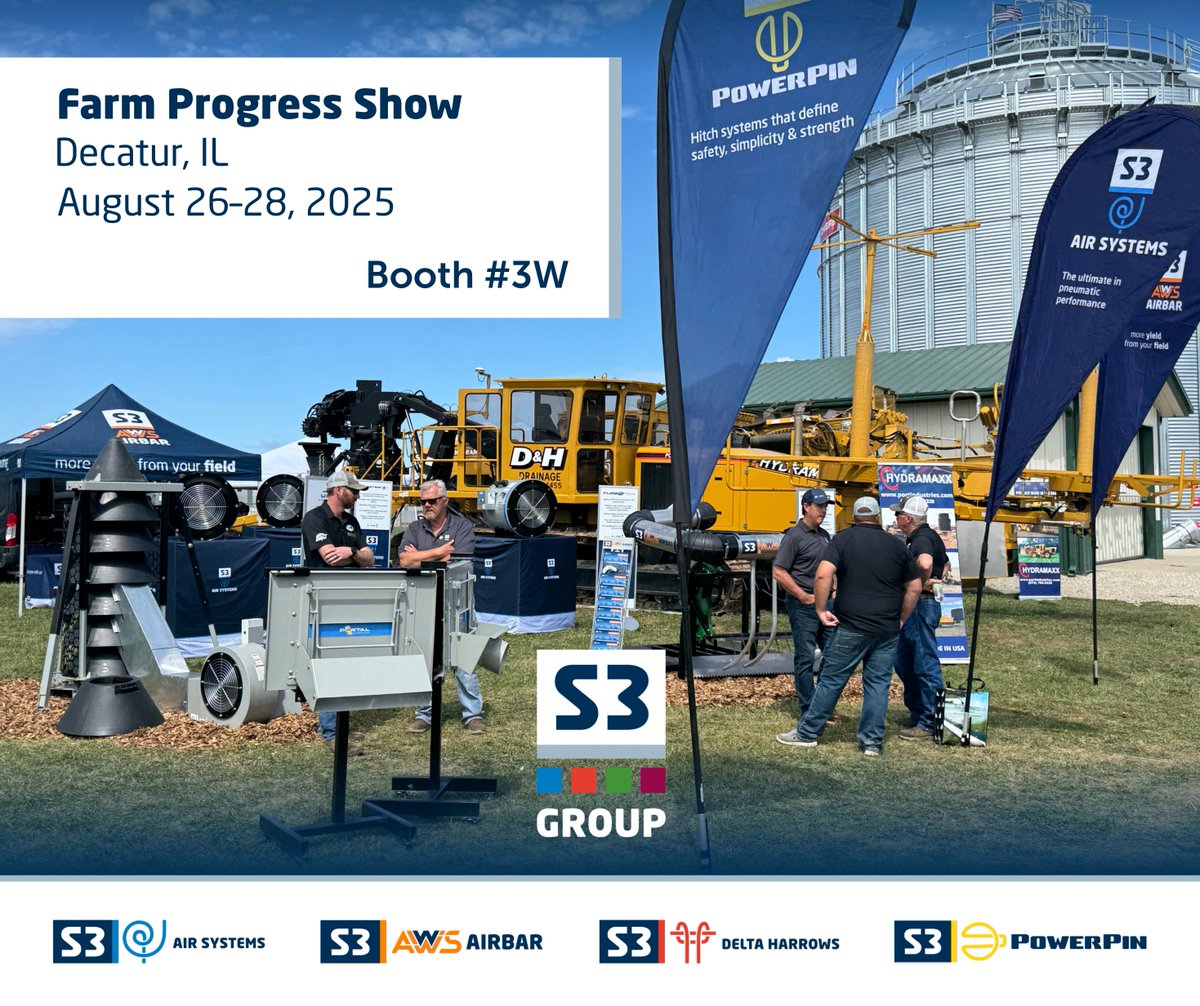Day 2 at the Farm Progress Show is underway! ☀️ Stop by Booth 3W and chat with us about all the ways S3 Group can help drive more yield, more efficiency, and more value for your operation.

#FarmProgressShow #FPS25 #S3Group