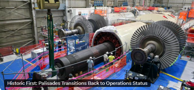 In a historic first, the 800 MW Palisades nuclear plant has transitioned from decommissioning status to operating status.  This comes after the NRC accepted Holtec’s licensing package a month ago.  Article link in reply.

Under operating status, the plant will be able to receive
