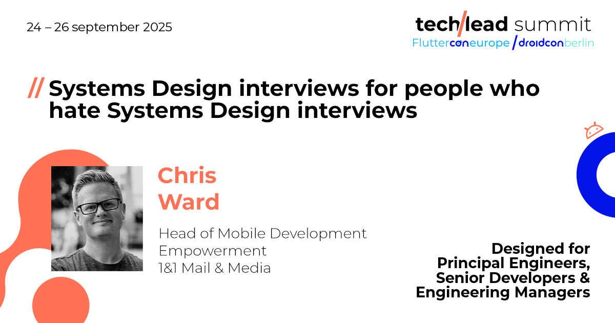 droidconBerlin's tweet image. 👩💻 From code to culture — lead the future of #Android.
The new TechLead Summit is your must-attend track at #dcbln25. Leadership + deep tech = unmissable. In this talk, Chris Ward discusses how systems design interviews are replacing coding tests—learn how #MobileDevs can prep,…