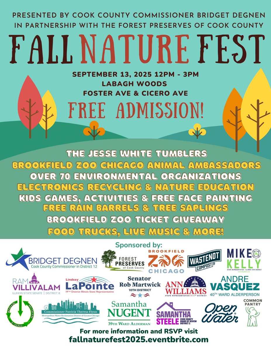 🍂 On September 13th, join us in embracing a new season at Fall Nature Fest in LaBagh Woods! Featuring animals from the Brookfield Zoo, a performance from the Jesse White Tumblers, food trucks, DJ music, and giveaways, Fall Nature Fest is the community event of the season.