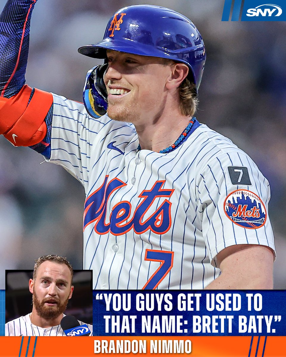 While speaking to the Citi Field crowd, Brandon Nimmo gave Brett Baty a special shoutout after Baty's 9th inning at-bat against Jhoan Duran ended in a single that set Nimmo up to drive in the game-winning run