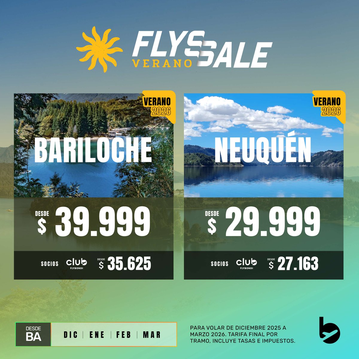 flybondioficial's tweet photo. Verano en Bari o Neuquén?🤔 Con el #FlySale volá al sur Ultra Barato ✨
Mandale al clic👉https://t.co/OztiY6m7XJ y enamorate de nuestro país💛
#Flybondi #LaLibertadDeVolar https://t.co/q1IiI7m1v2