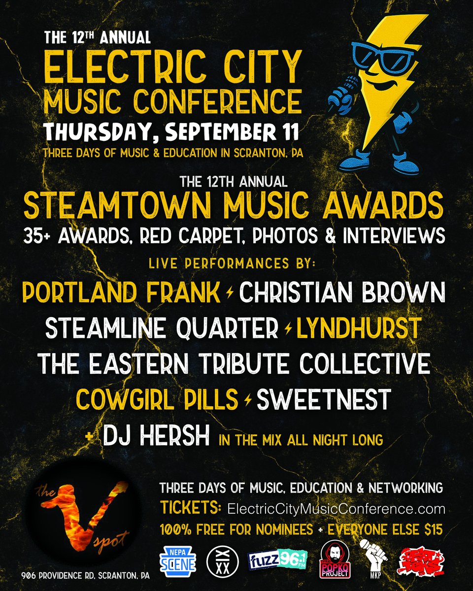 We have so many people to thank and so many memories to share from tour (and that's coming tomorrow), but right now we're stoked to announce that we'll be playing the 12th Annual Steamtown Music Awards and the kickoff of the ECMC on Thursday 9/11 at the VSpot in Scranton!