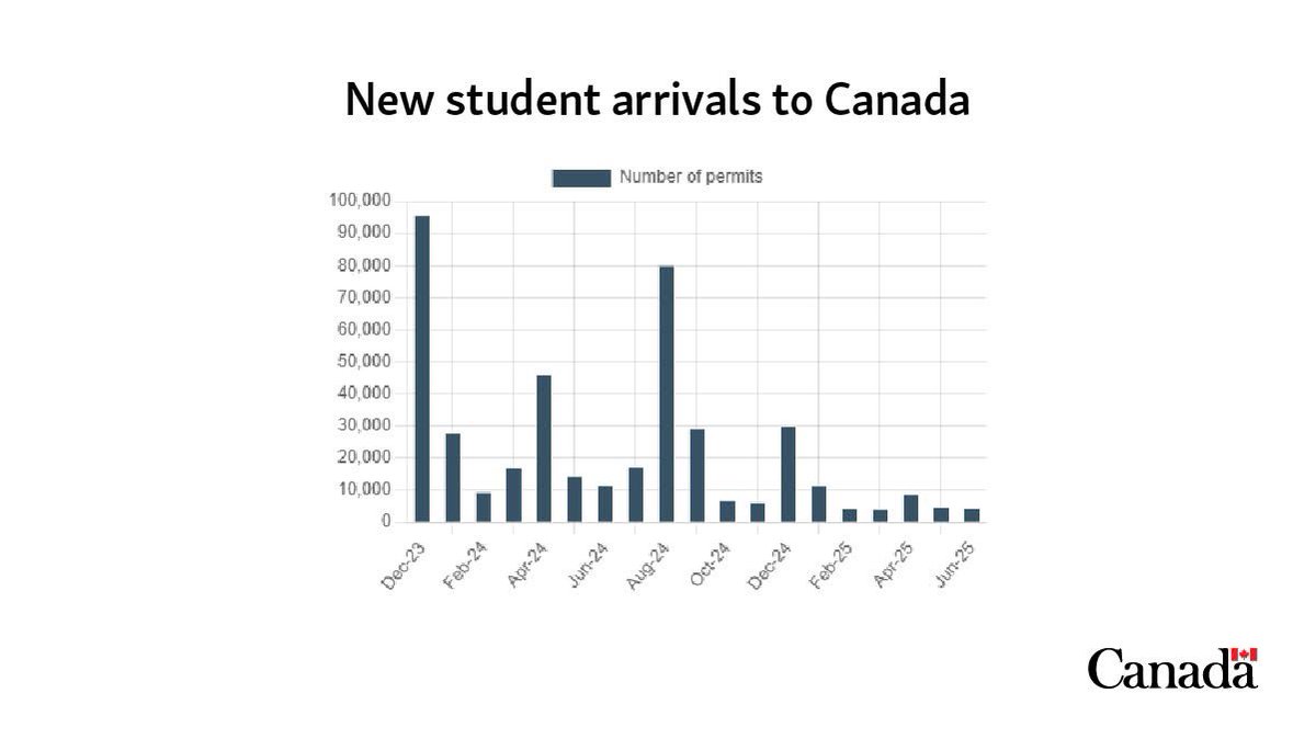 hzhangus's tweet photo. The sharp decrease in the number of international students. Image by @CitImmCanada https://t.co/OSZZrn2tyS