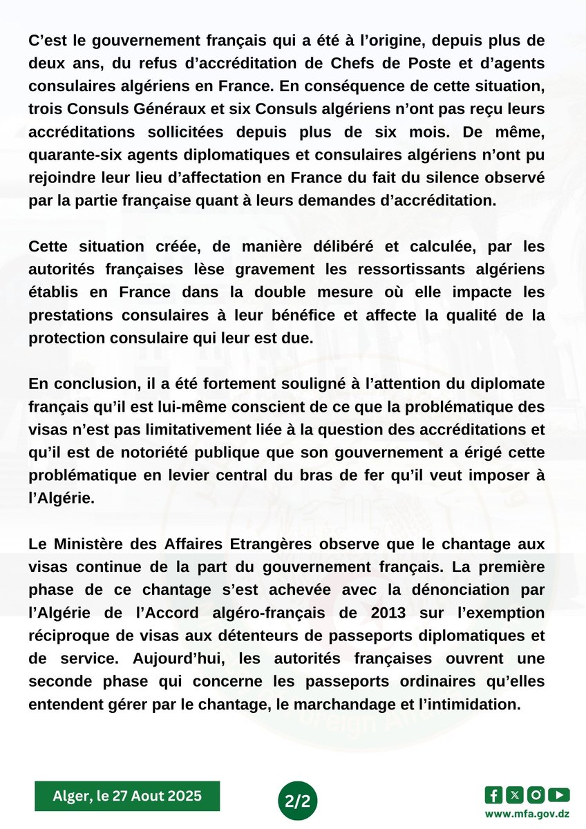 وزارة الشؤون الخارجية| MFA-Algeria tweet media