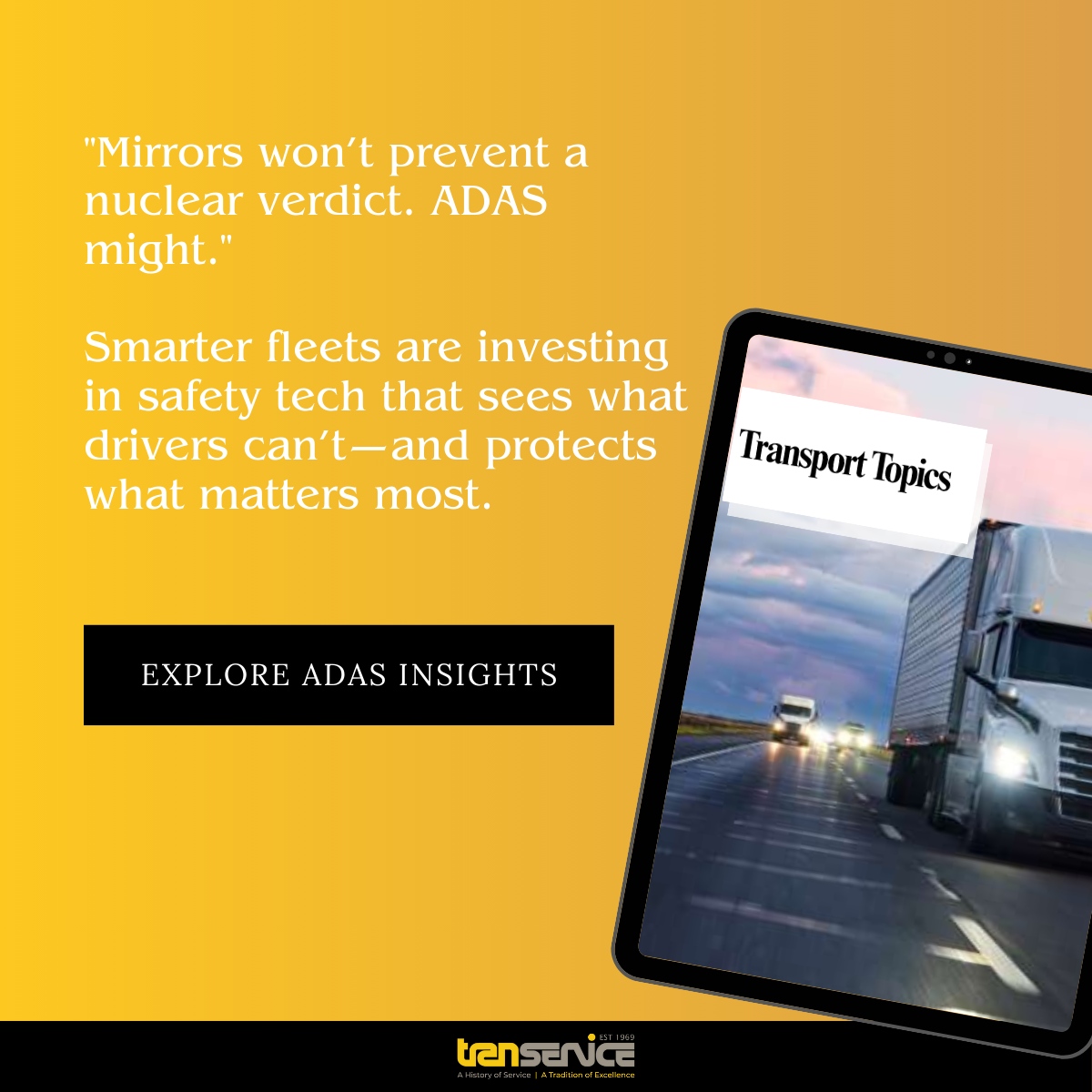 Mirror checks won’t save you from a nuclear verdict. ADAS might. With traffic chaos, distracted drivers &amp; legal risks piling up, fleets are getting smarter about safety. Here’s why ADAS is gaining traction: 👉 bit.ly/3HS1j2W #FleetSafety #Transervice #ADAS