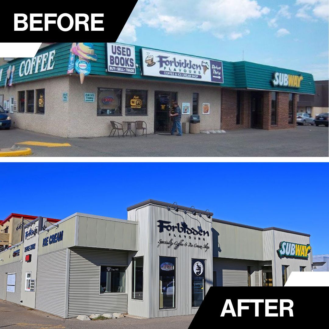 It's a facade!
No wait, it's a facade upgrade! 😀

A very visible business, one many of us see every day.

Did you remember what it used to look like before we gave it the sprucing up it needed?

Want to see more of our projects? See our portfolio here: 
🌐cranesteel.com/our-projects/