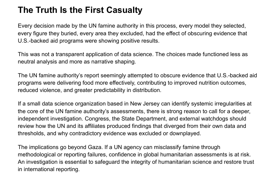 Embassy of Israel to the USA (@israelinusa) on Twitter photo "The <a href="/UN/">United Nations</a>'s famine authority did not just dismiss these gains. They erased them. They redrew the map, suppressed the results, and changed the rules which all happen to preserve a narrative that painted American-led aid as irrelevant or worse."
⚠️Take a few minutes to read the "The <a href="/UN/">United Nations</a>'s famine authority did not just dismiss these gains. They erased them. They redrew the map, suppressed the results, and changed the rules which all happen to preserve a narrative that painted American-led aid as irrelevant or worse."
⚠️Take a few minutes to read the