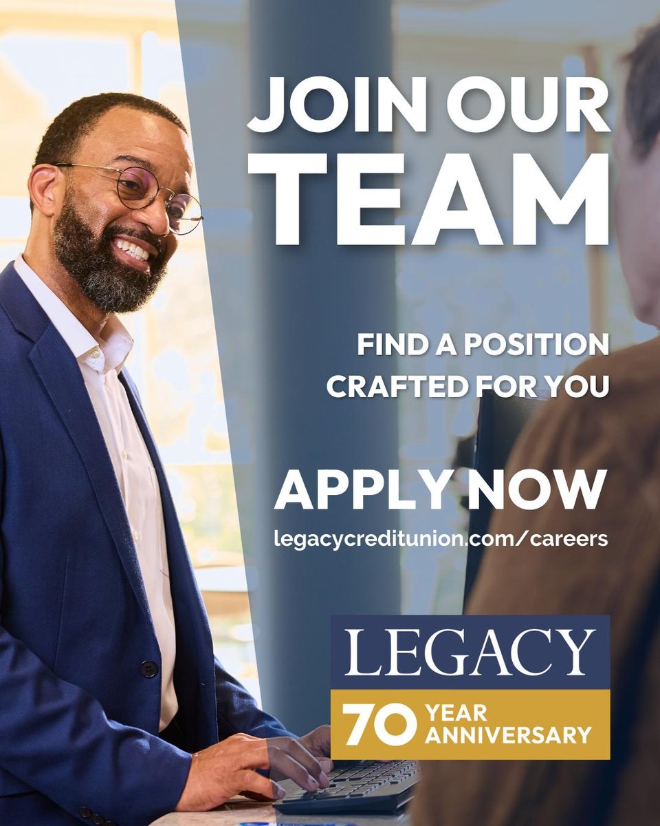LegacyCU's tweet image. Ready to take the next step in your career? Join our team! Browse current openings at the link: legacycreditunion.com/careers