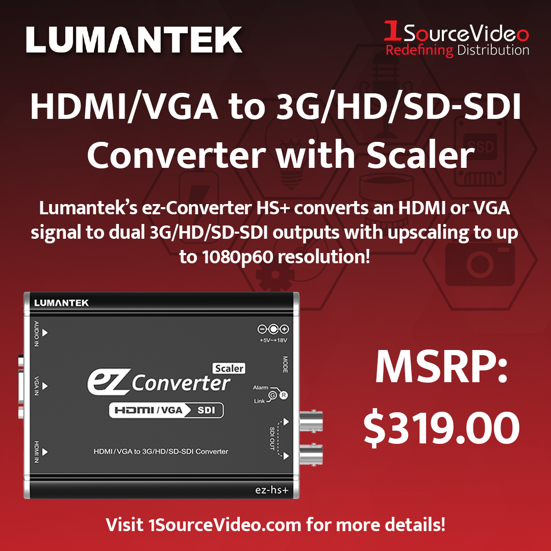 1sourcevideo's tweet image. The @Lumantek ez-HS+ converter can convert an HDMI or VGA signals to dual 3G/HD/SD-SDI outputs!

#1SourceVideo #distribution #RedefiningDistribution #Lumantek #EZconverter #HDMItoSDI #VGAtoSDI #HDMI #VGA #SDI #1080p60 #converter #filmmaking #videoproduction #cinematography
