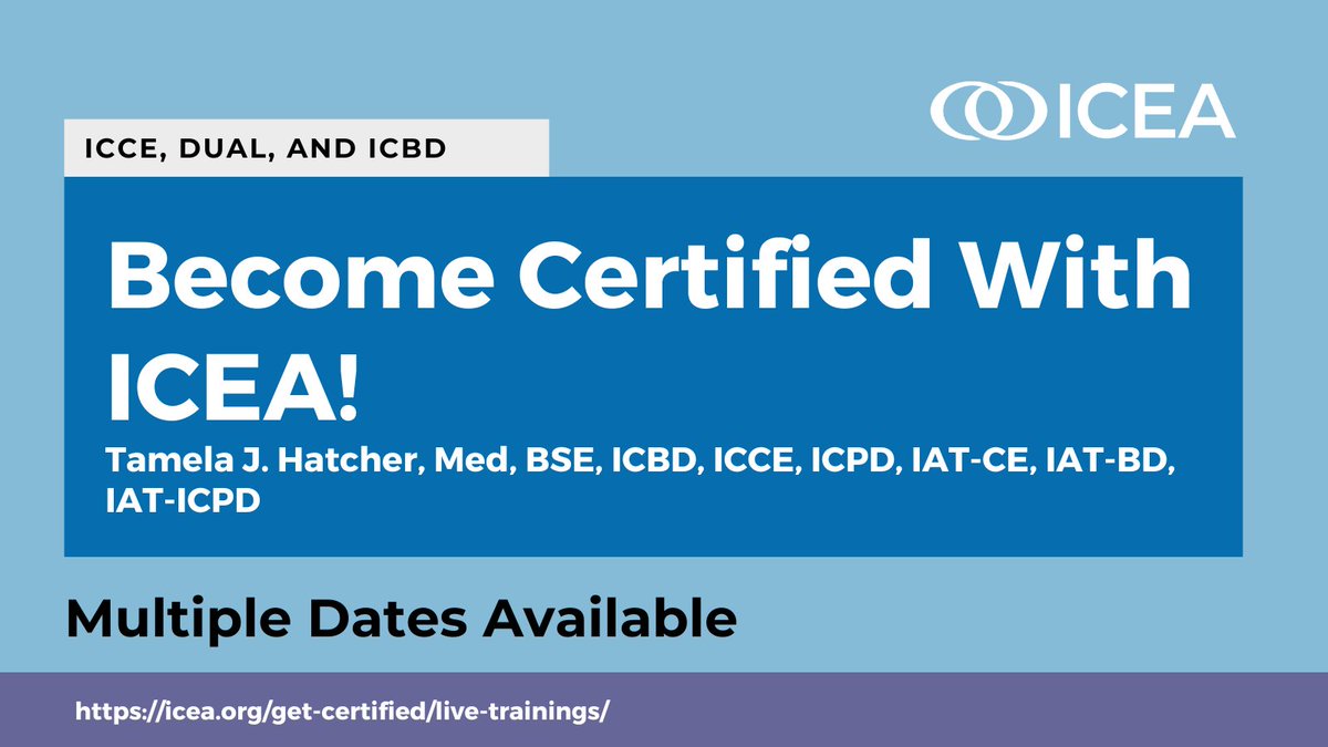 Don't miss out on upcoming certification courses this September with ICEA!
 
Tamela Hatcher is offering multiple virtual classes for aspiring childbirth educators, birth doulas, or those interested in our dual program. 

🔗 Register Today: icea.org/get-certified/…