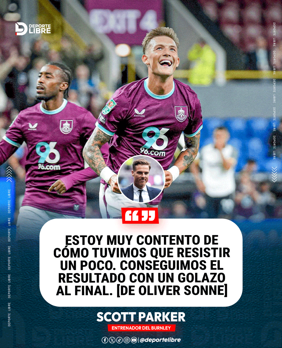 Scott Parker, entrenador del Burnley, celebró la clasificación en la Carabao Cup tras el gol agónico de Oliver Sonne 🇵🇪 en los minutos finales. 🔥⚽

#CarabaoCup #Burnley #OliverSonne #FútbolPeruano #GolAgónico #Inglaterra #LaBicolor #SeleccionPeruana #peruanosenelmundo