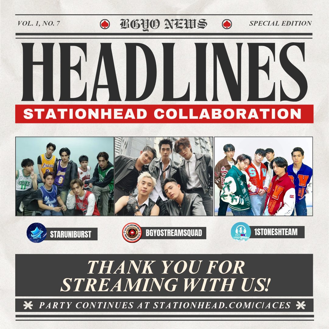 BGYO ACEs Streaming Squad (@bgyostreamsquad) on Twitter photo Time flies so fast! Day 5 of our collab has ended! Salamat po <a href="/1stOneSHTeam/">1ST ONE SH TEAM • MYV 🗺️</a> and <a href="/STARuniBURST/">STARuniBURST</a> till next time! Thanks to all ACEs, ForOne, and Starbursts who joined!
ACEs Channel is still on air
stationhead.com/c/aces
#BGYO #BGYO_Headlines
#1stOne #SYNCph Time flies so fast! Day 5 of our collab has ended! Salamat po <a href="/1stOneSHTeam/">1ST ONE SH TEAM • MYV 🗺️</a> and <a href="/STARuniBURST/">STARuniBURST</a> till next time! Thanks to all ACEs, ForOne, and Starbursts who joined!
ACEs Channel is still on air
stationhead.com/c/aces
#BGYO #BGYO_Headlines
#1stOne #SYNCph